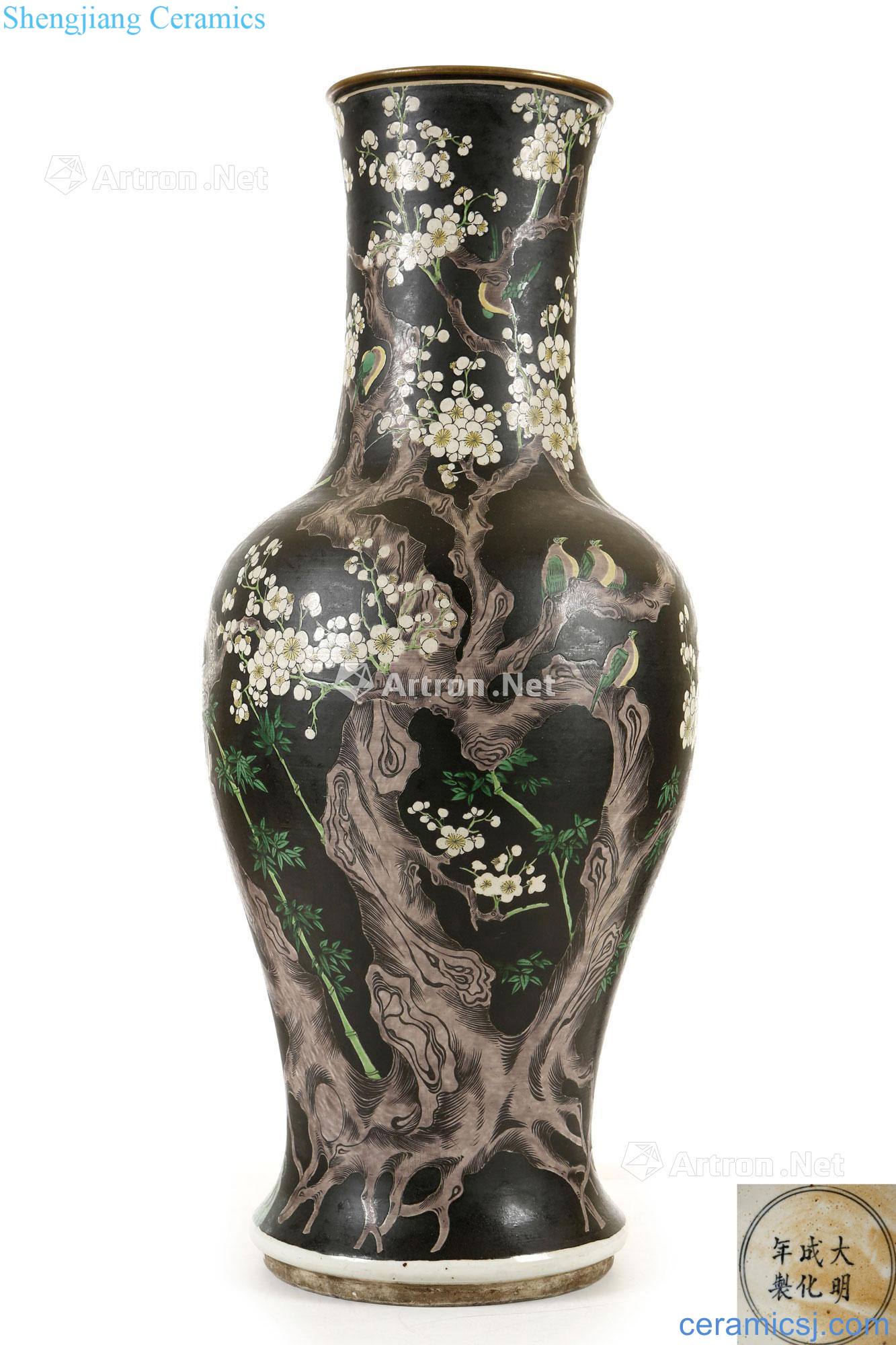 In late qing dynasty pastel black plum bottle