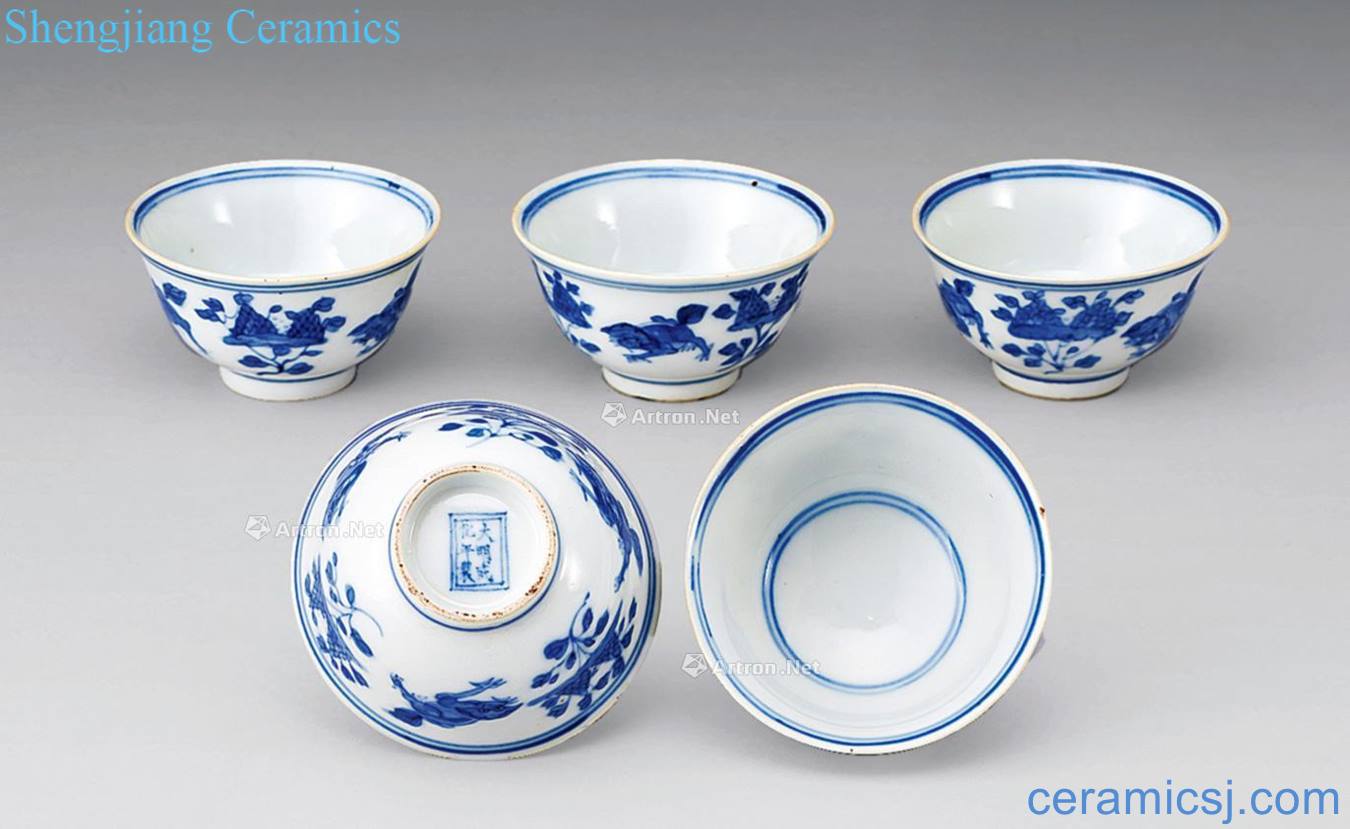 Qing dynasty blue and white flower grain cup (5 guest)