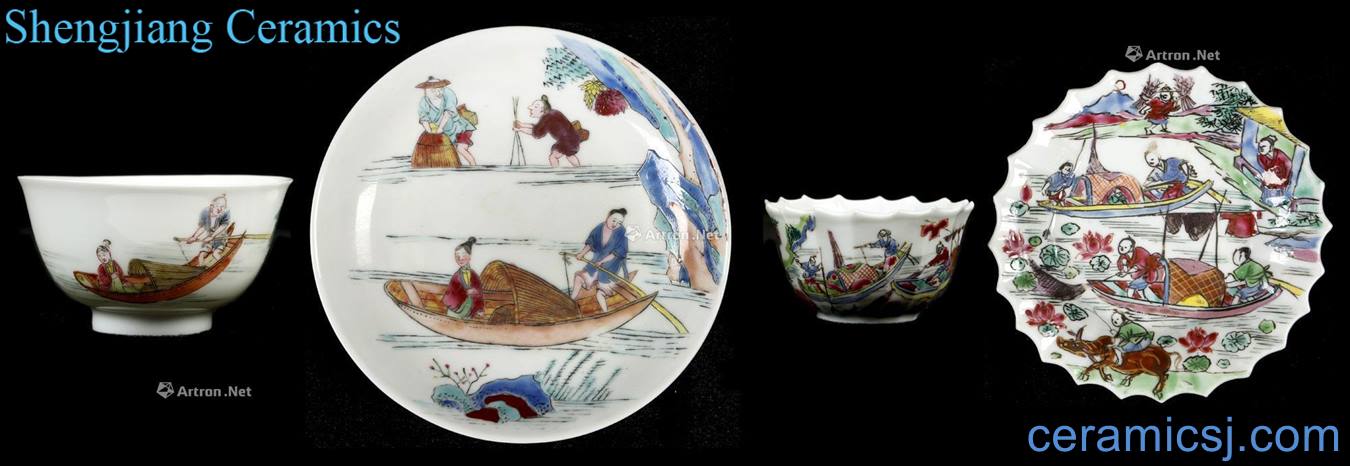Pastel teacup saucer fishing boat in the qing dynasty