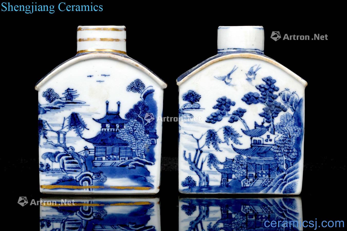 In the 18th century Blue and white landscape caddy (a)