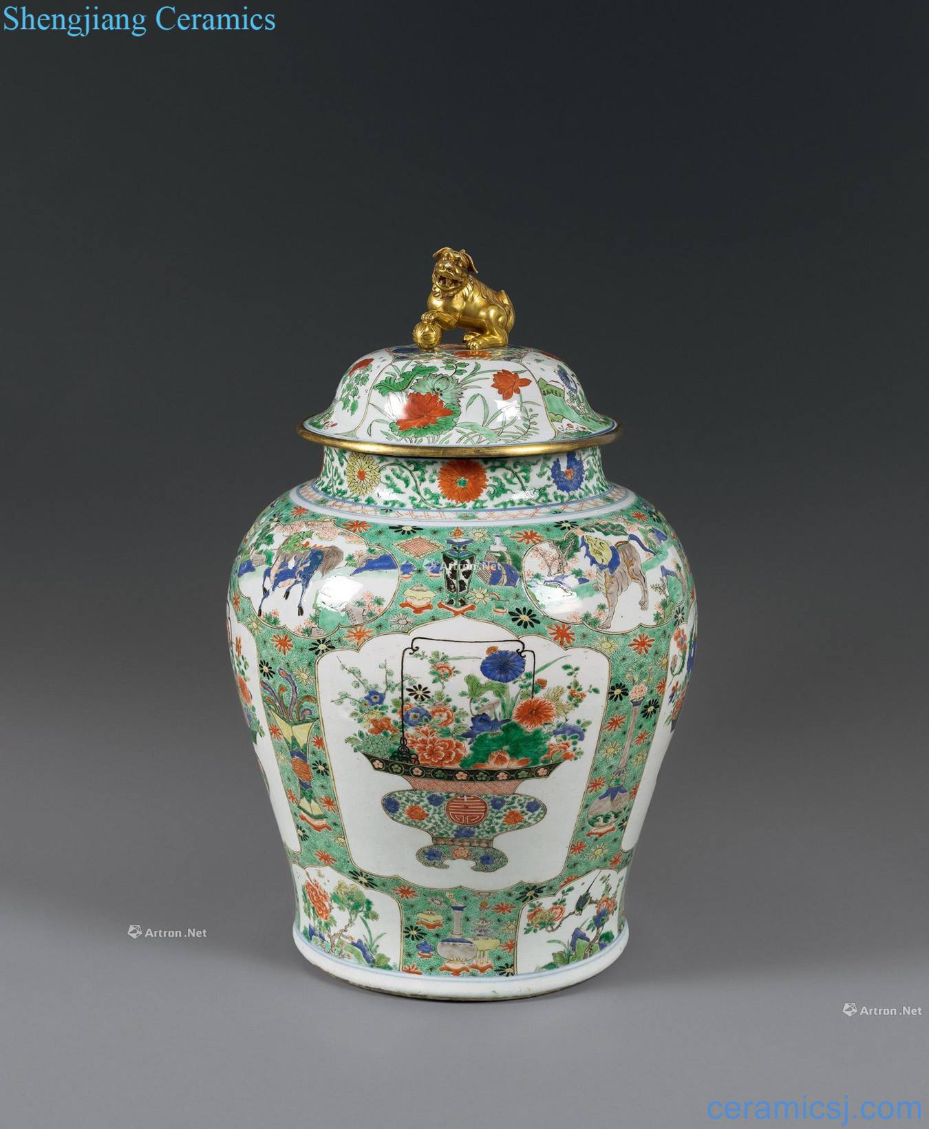 The qing emperor kangxi colorful window antique benevolent big pot