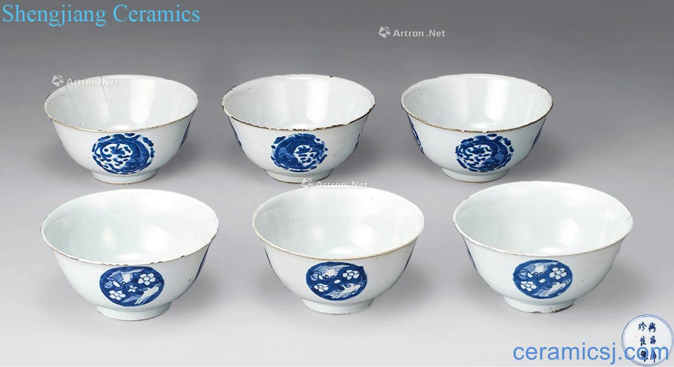 Clear blue ball pattern bowl (6 guest)