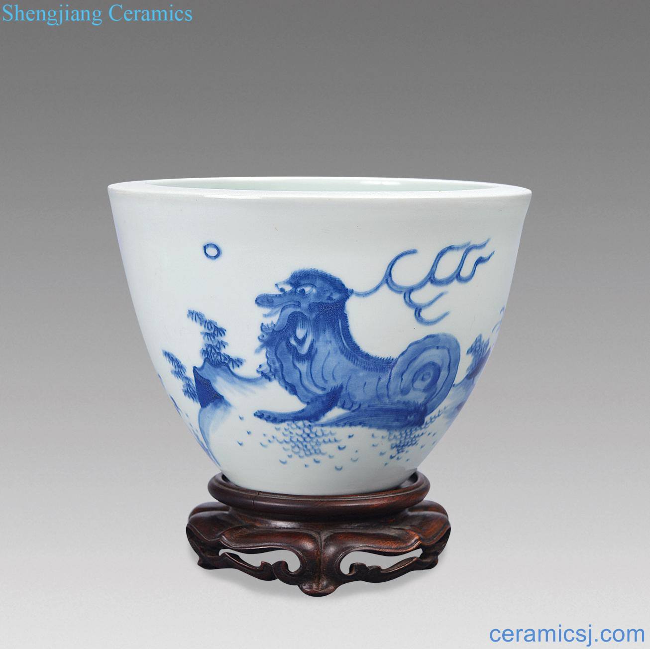 Ming chongzhen Blue and white benevolent grain cylinder