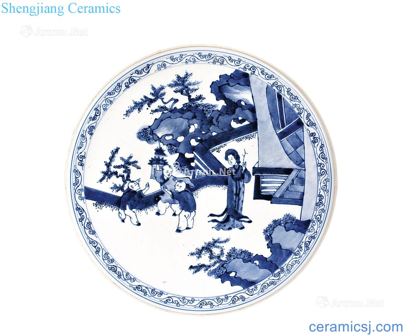 Blue and white baby play figure of the reign of emperor kangxi porcelain plate