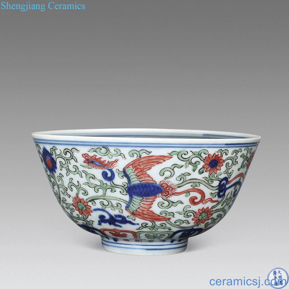 Ming Blue and white chicken wear floral bowl