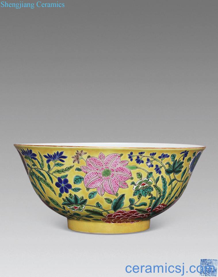 Qing jiaqing To pastel yellow flower bowls