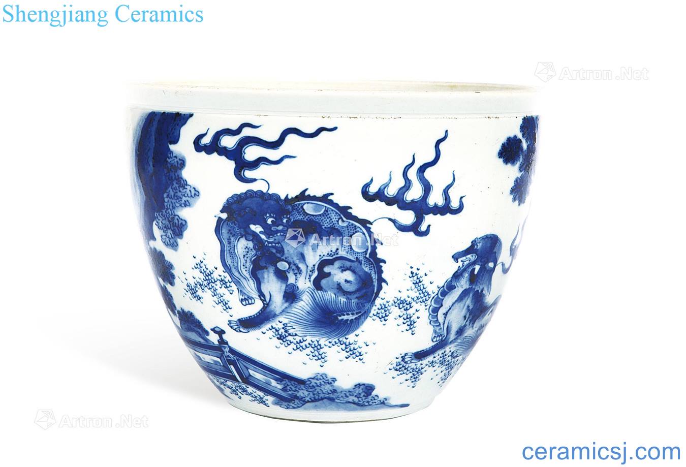 Ming chongzhen Blue and white benevolent small cylinder