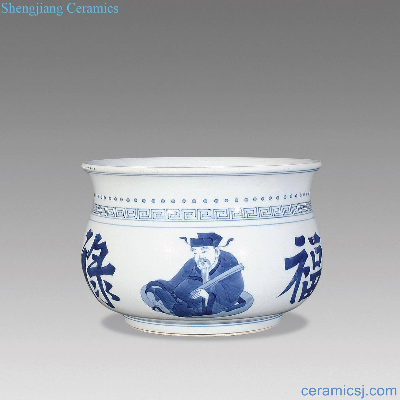 qing Blue and white characters censer