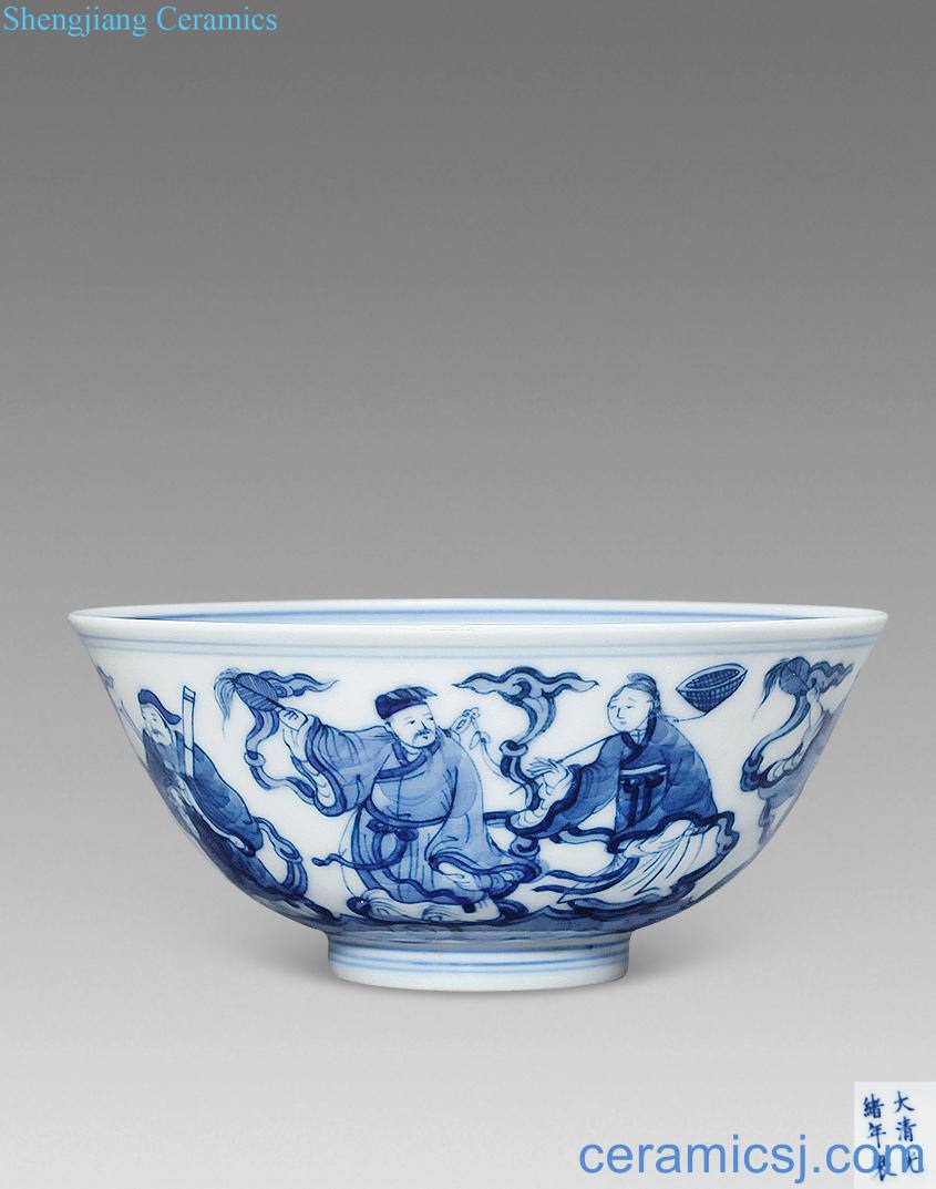 Qing guangxu Blue and white the eight immortals small bowl