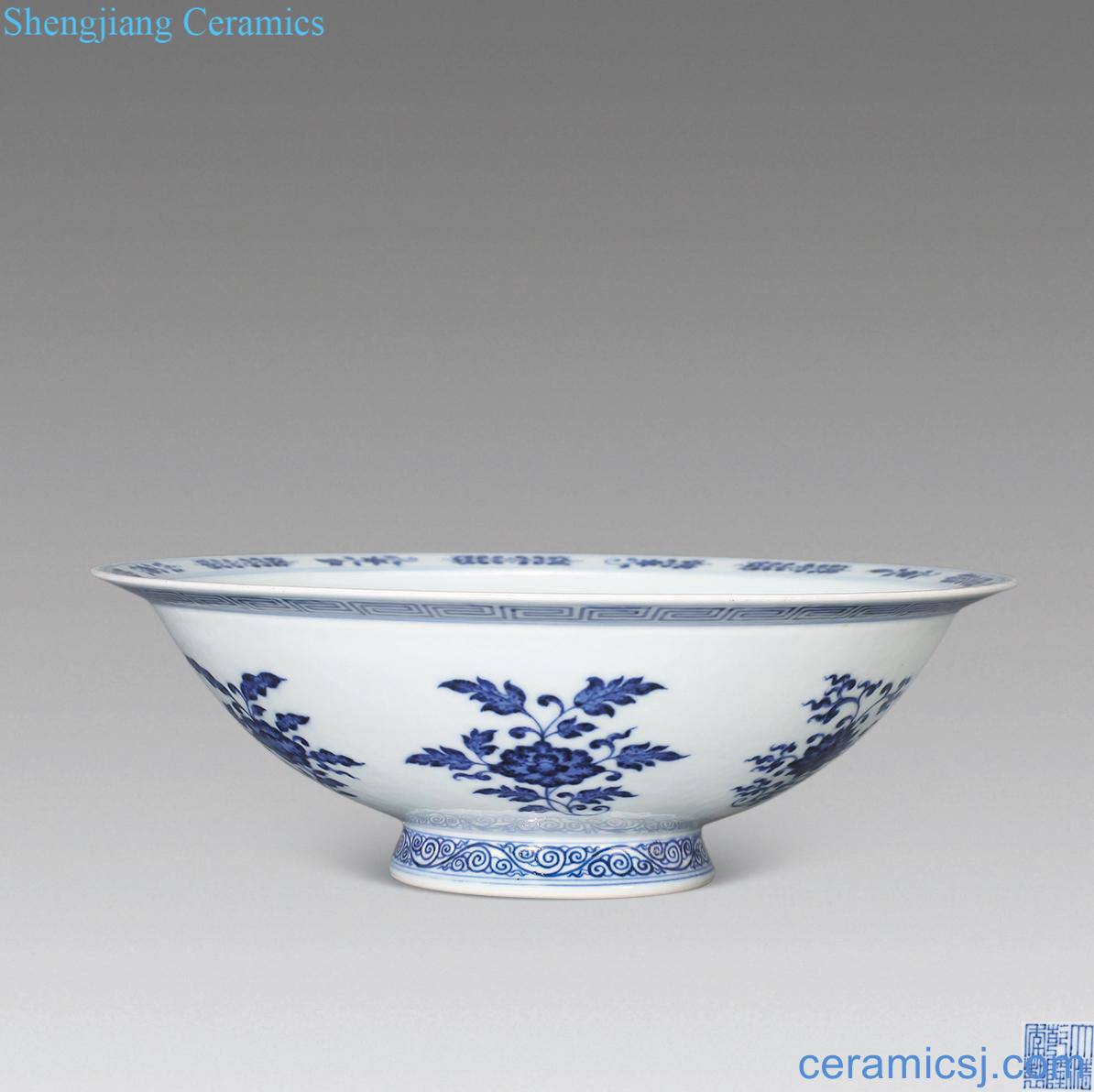 qing Blue and white ruffled branch flowers large bowl