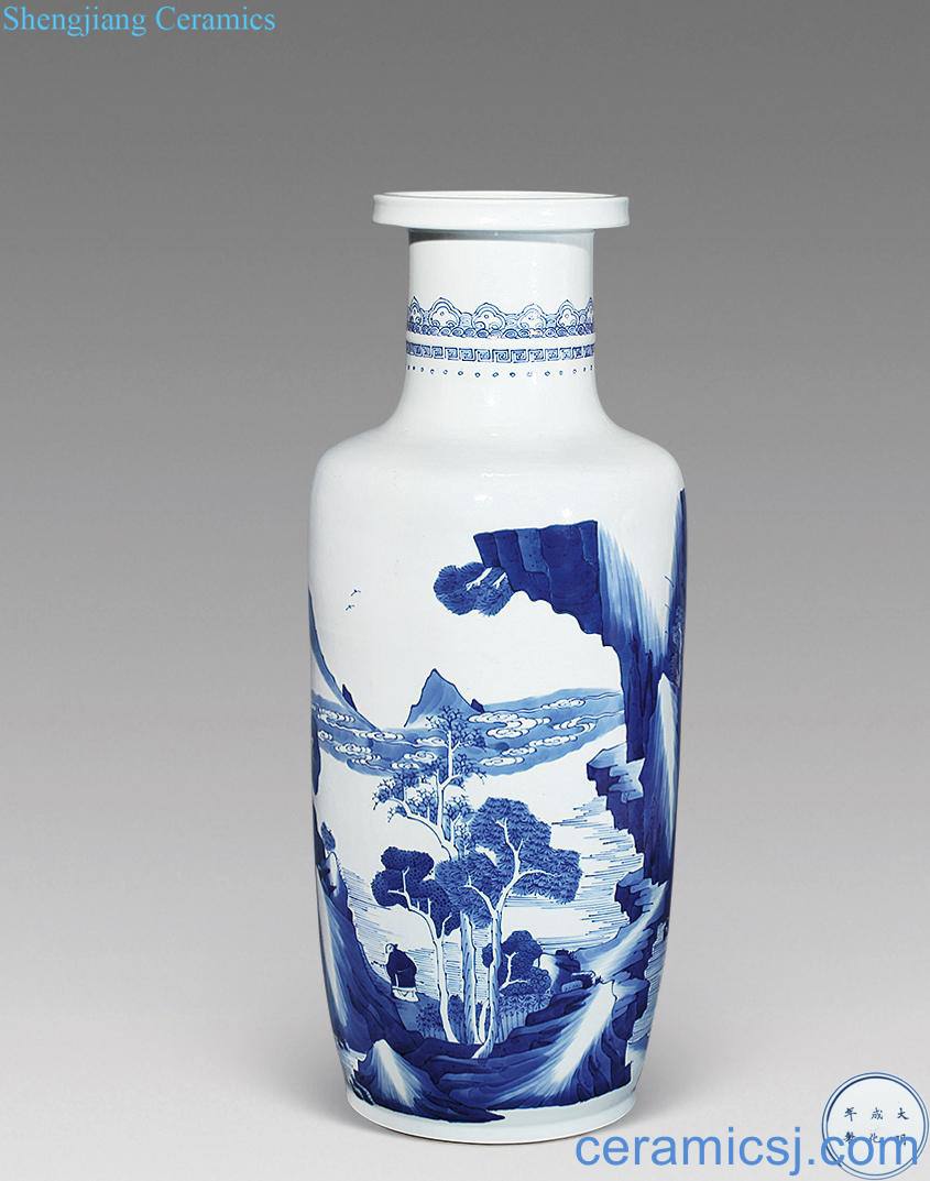 qing Blue and white landscape wooden stick