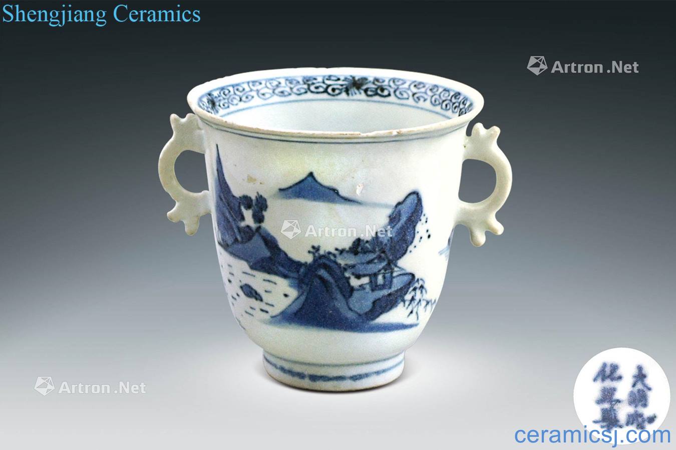 Ming chenghua Blue and white landscape grain ear cup