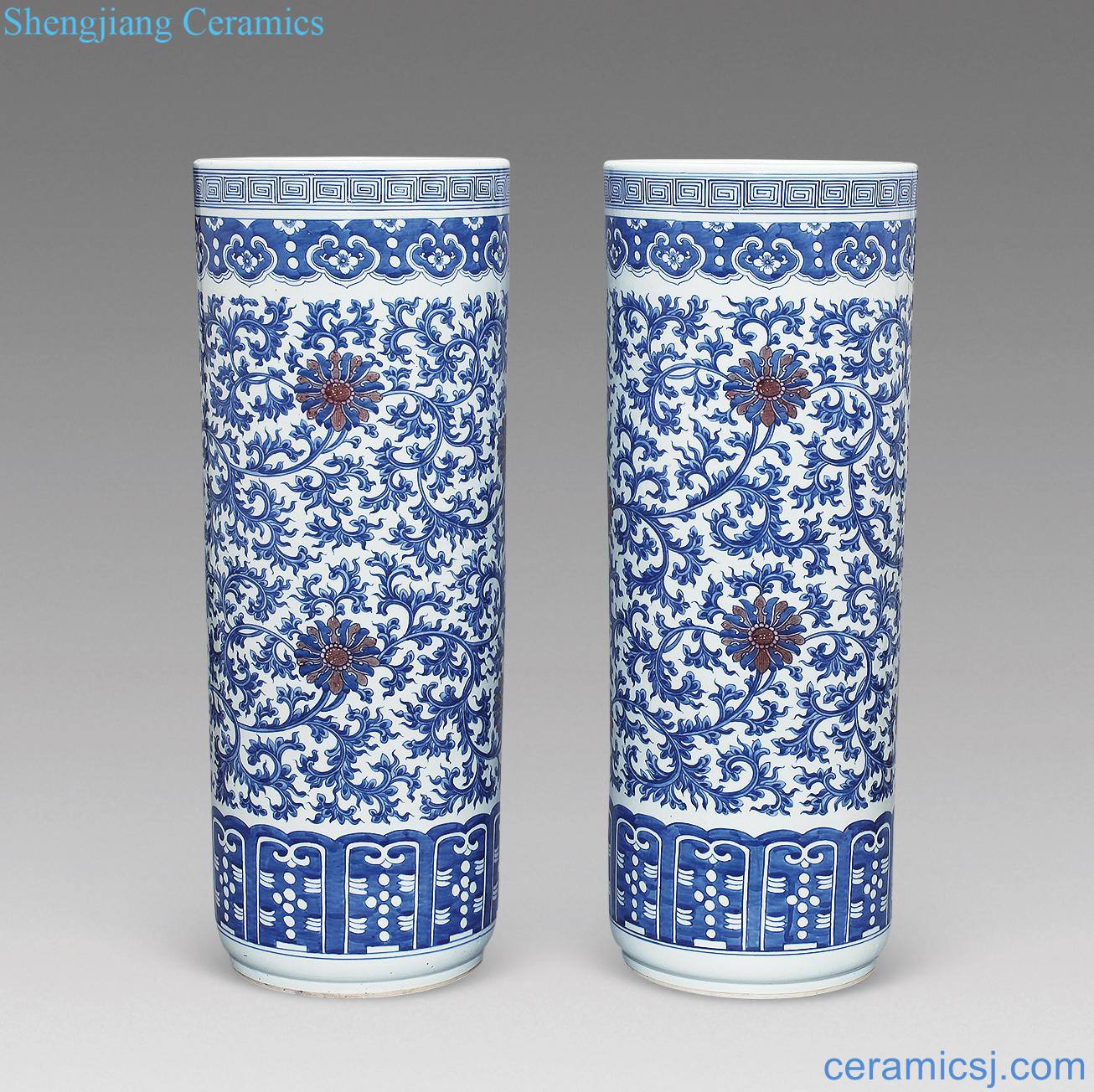 Qing guangxu Blue and white lotus quiver youligong tangled branches (a)