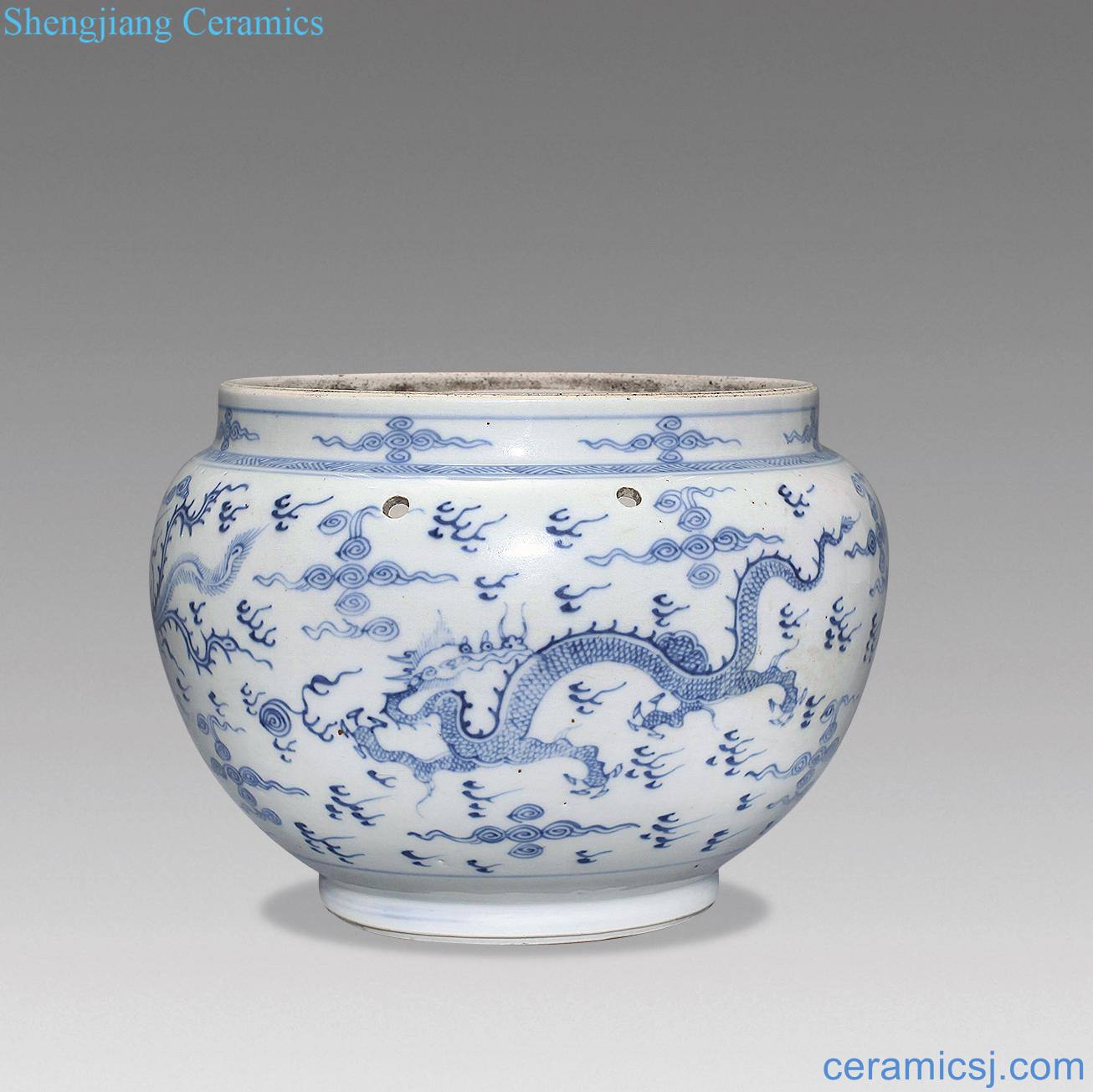 The qing emperor kangxi Blue and white longfeng grain porridge pot
