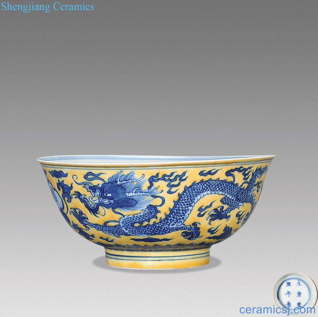 qing Yellow and blue dragon bowls