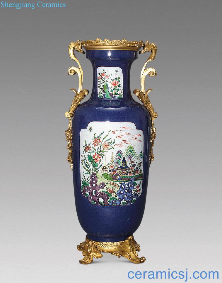 In late qing dynasty With blue medallion colorful flowers were bottles