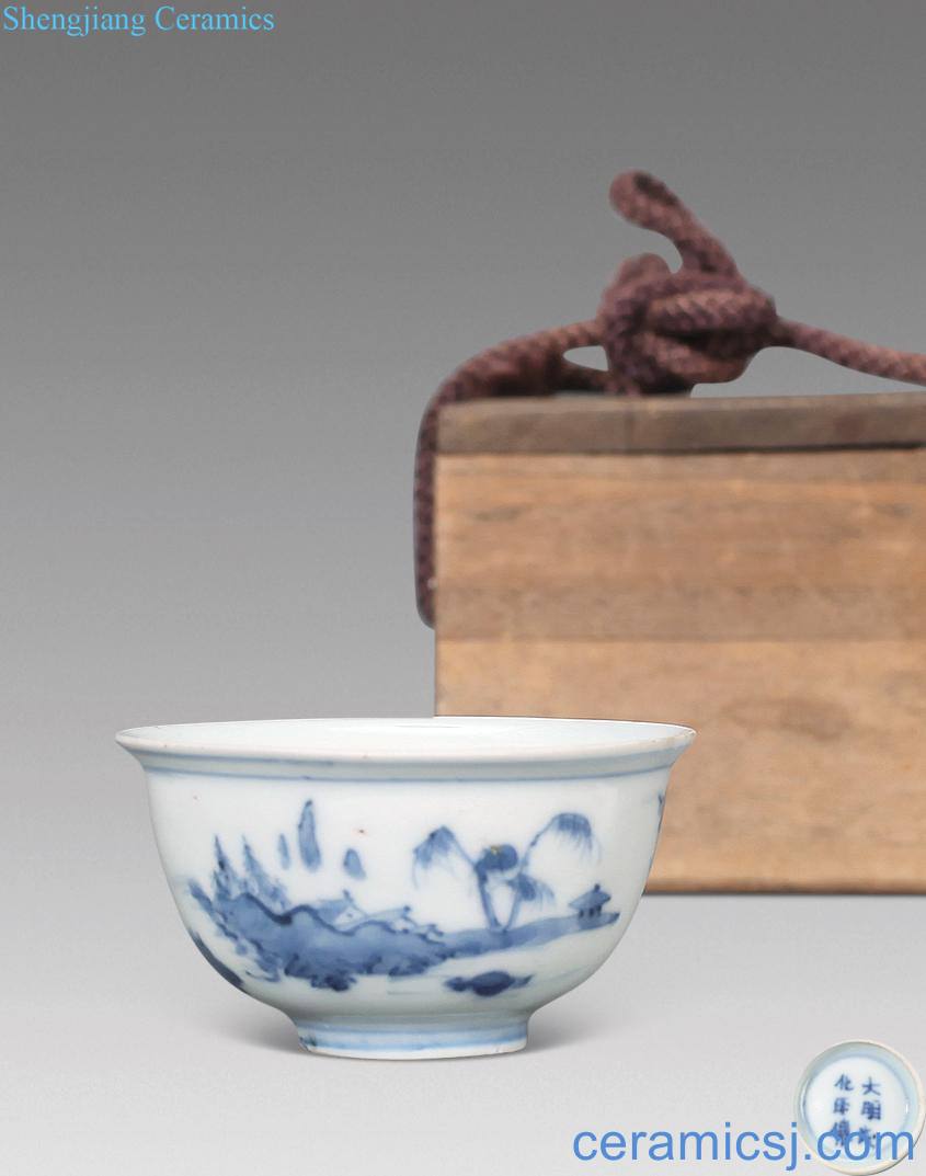 The qing emperor kangxi Blue and white landscape small cup