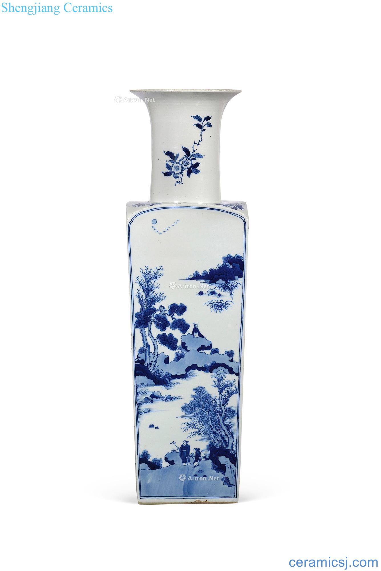 The qing emperor kangxi Blue and white landscape character poems bottle (a)