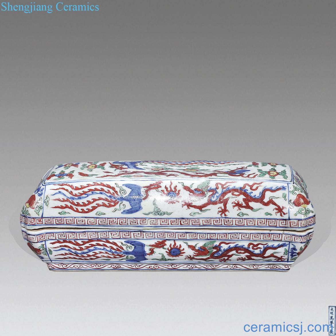 Ming wanli Blue and white color longfeng lines rectangular box