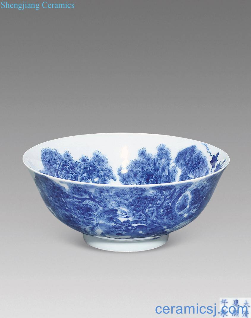 Figure bowl of clear blue and white pine