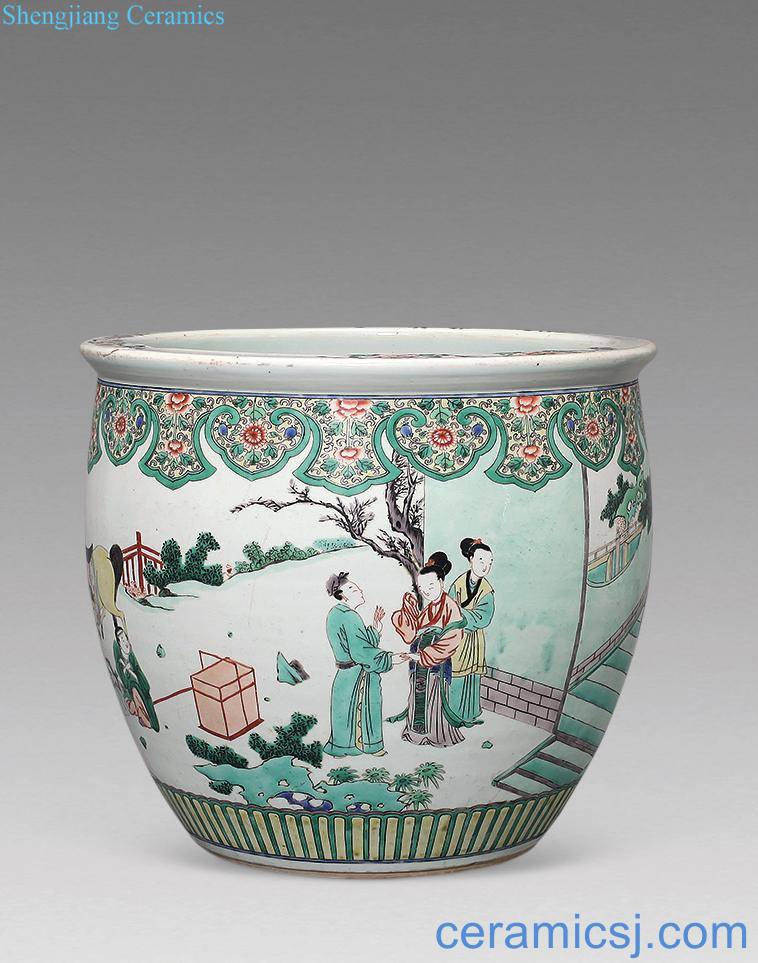 Qing guangxu Colorful character lines cylinder