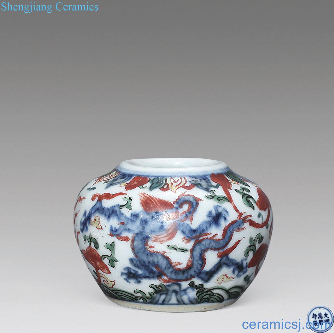 Ming wanli Blue and white five dragon grain water jar