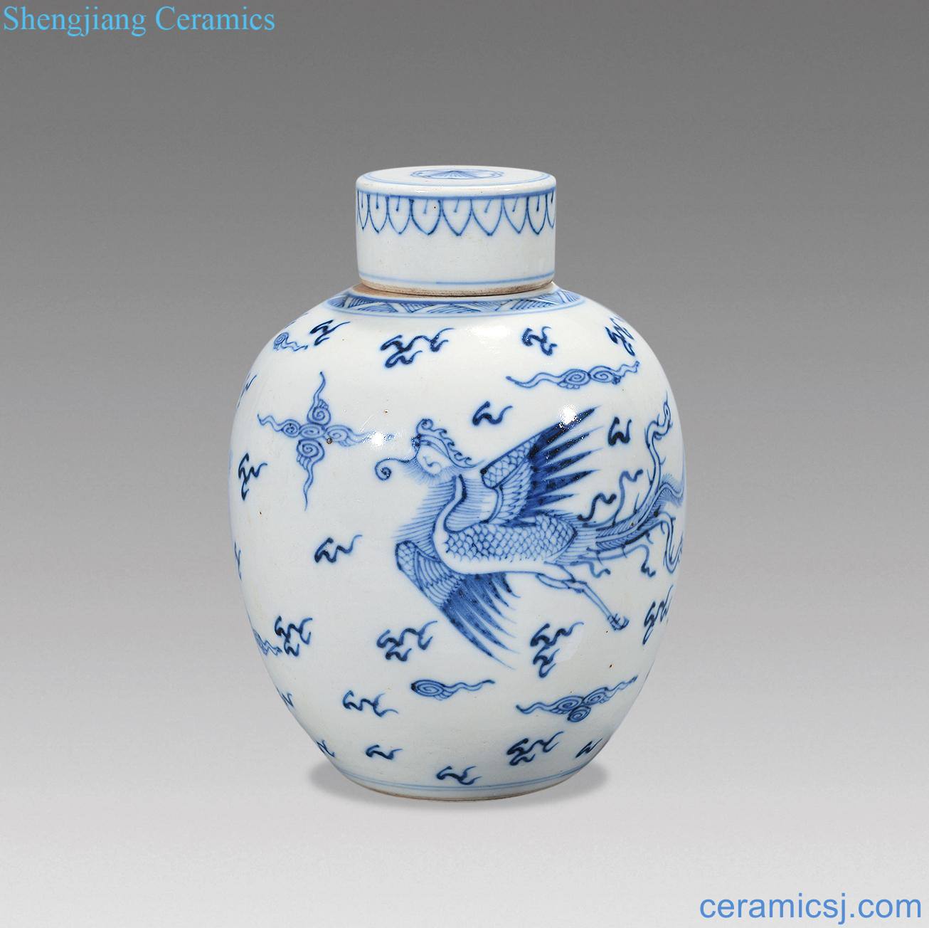 qing Blue and white grain cover tank