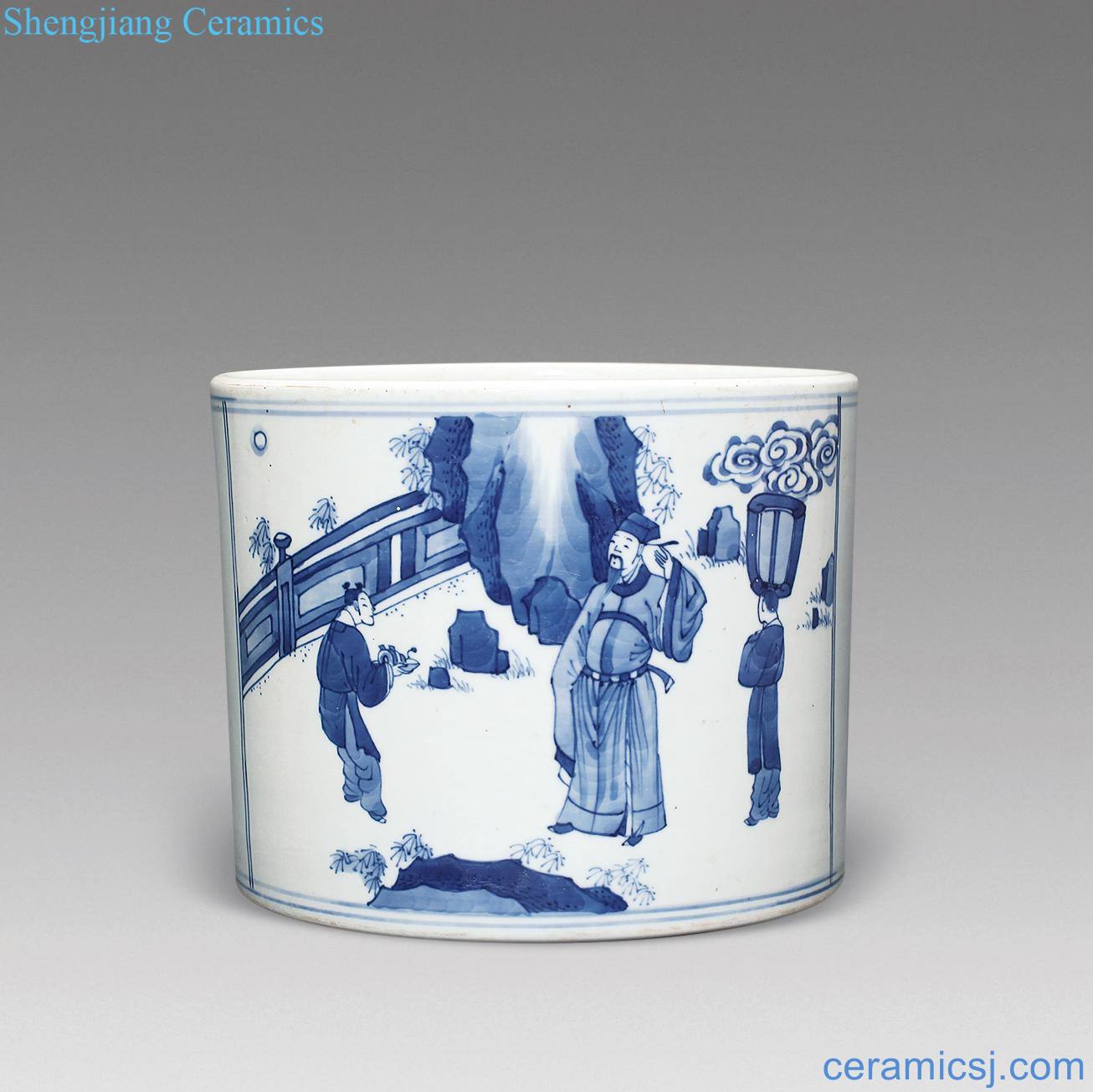 The qing emperor kangxi Blue and white characters pen container