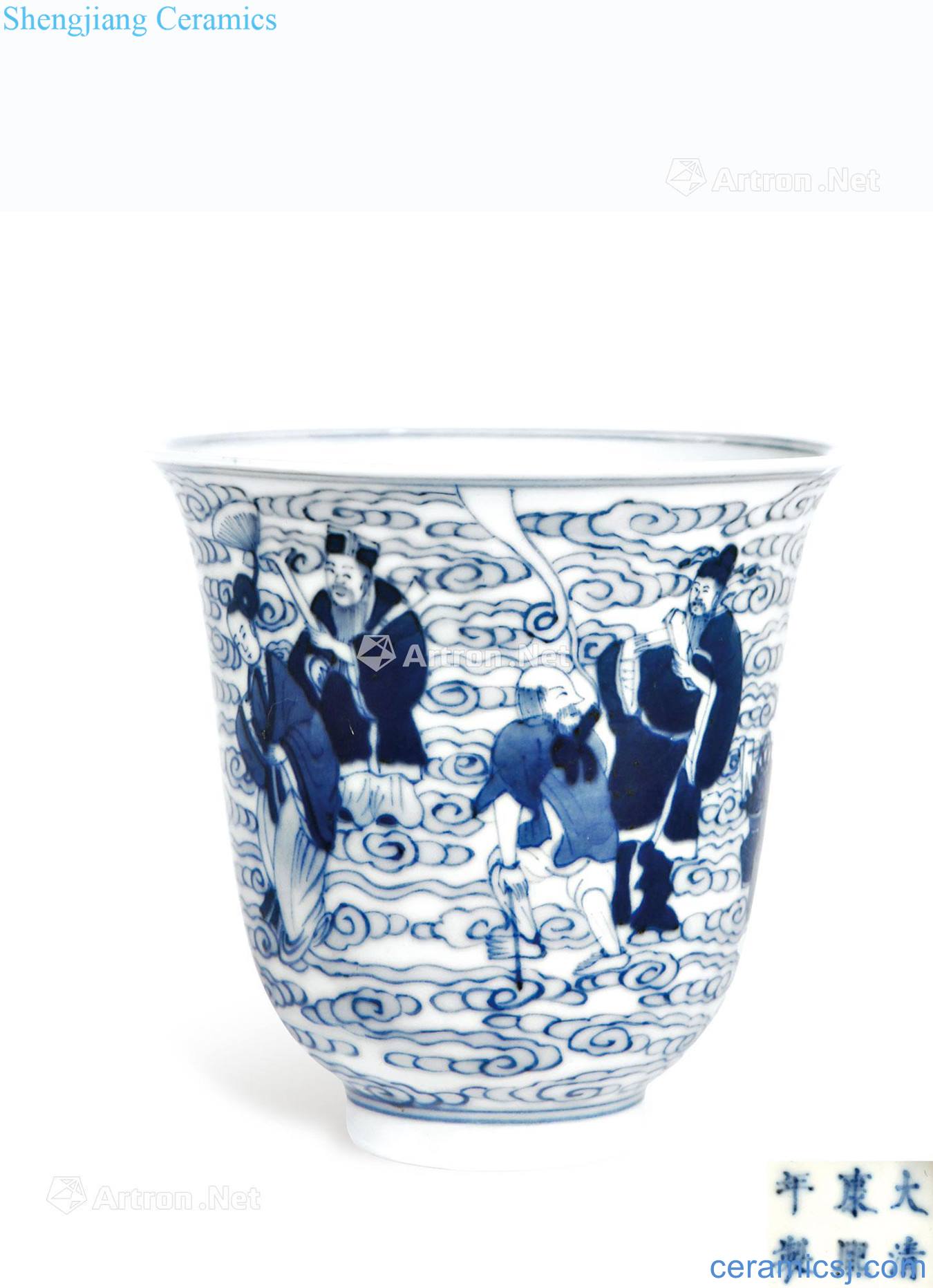 The qing emperor kangxi Blue and white the eight immortals bell cup