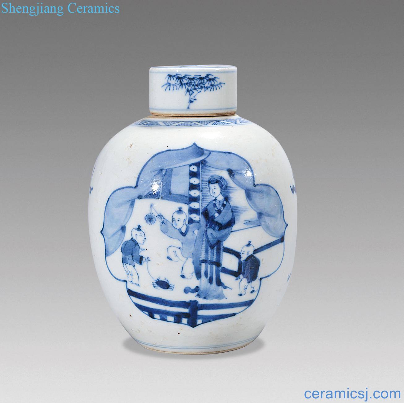 Qing porcelain medallion characters cover tank