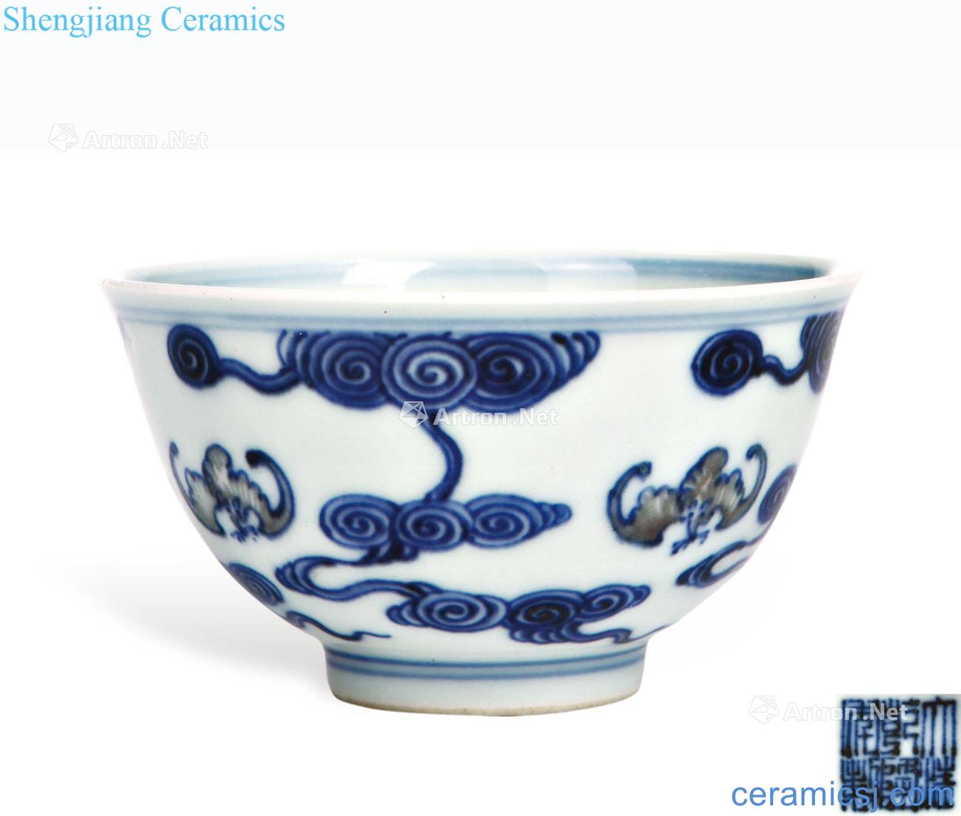 Qing qianlong Blue and white youligong hongyun bats grain small bowl