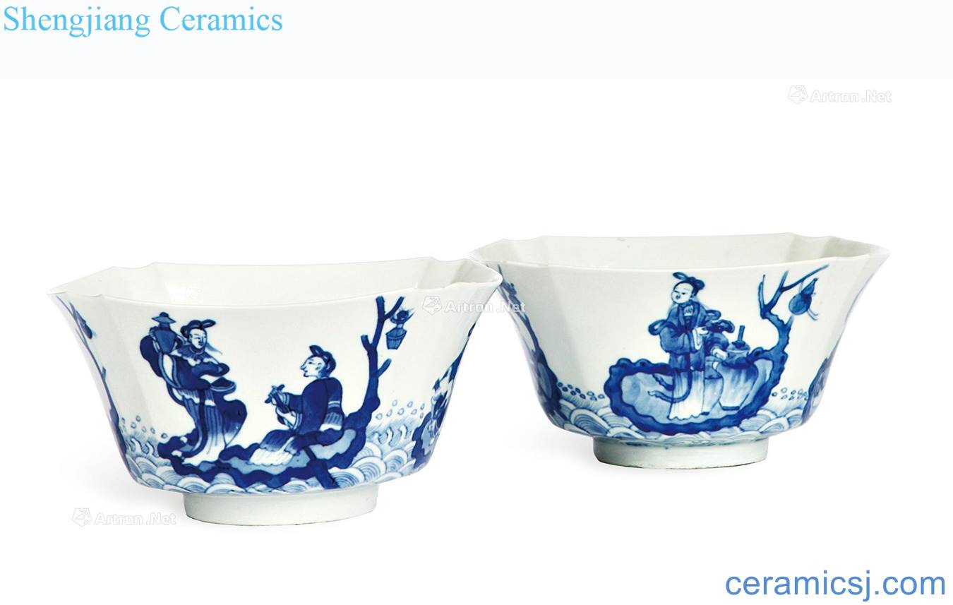 Qing daoguang Blue and White House add life of Japanese sea horn bowl (a)