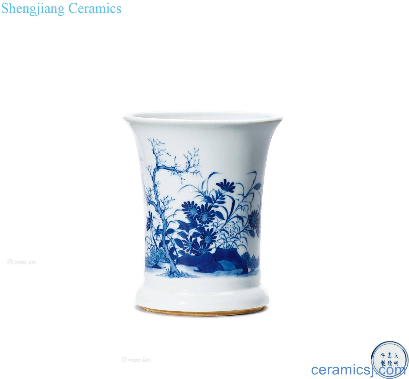 Ming jiajing Blue and white flower butterfly tattoo pen container