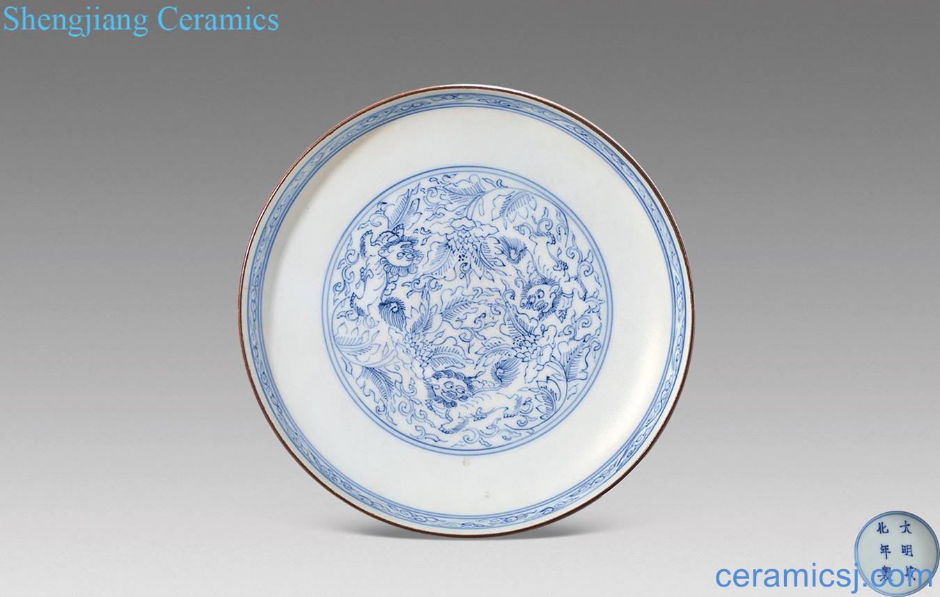 The qing emperor kangxi Blue and white lion tray