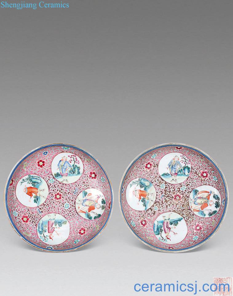 Qing qianlong pastel far western characters plate (a)