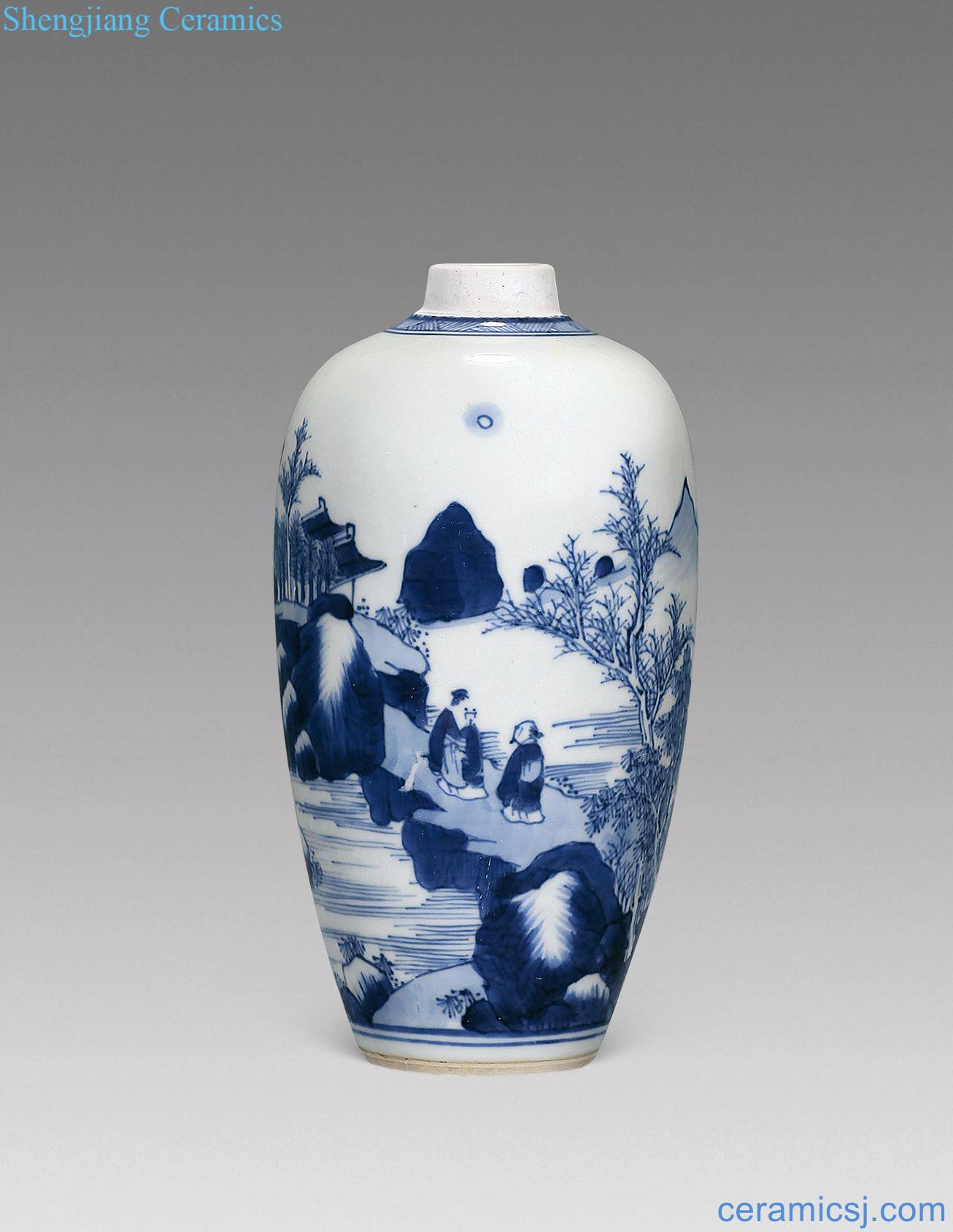 The qing emperor kangxi Blue and white landscape coats bottles