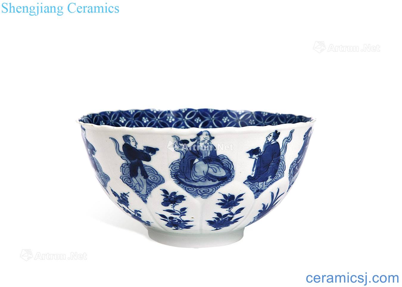The qing emperor kangxi Blue and white lotus bowl of the eight immortals