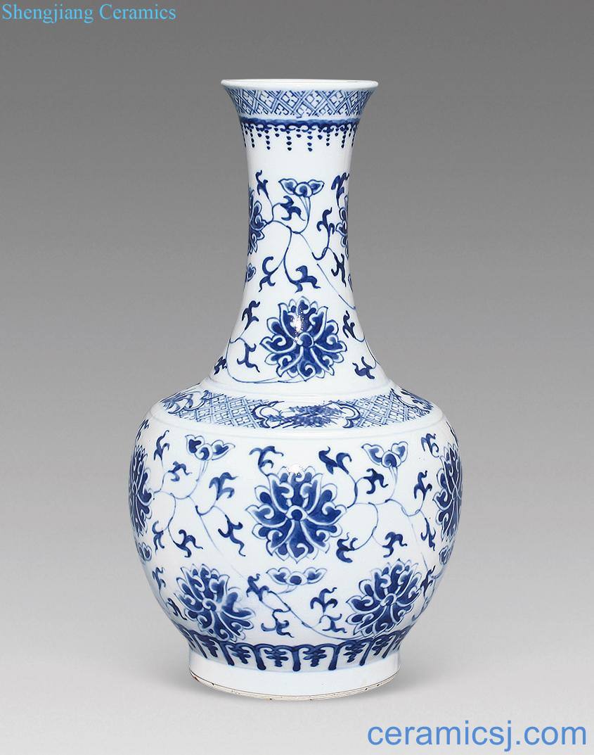 In late qing dynasty Blue and white lotus flower bottle