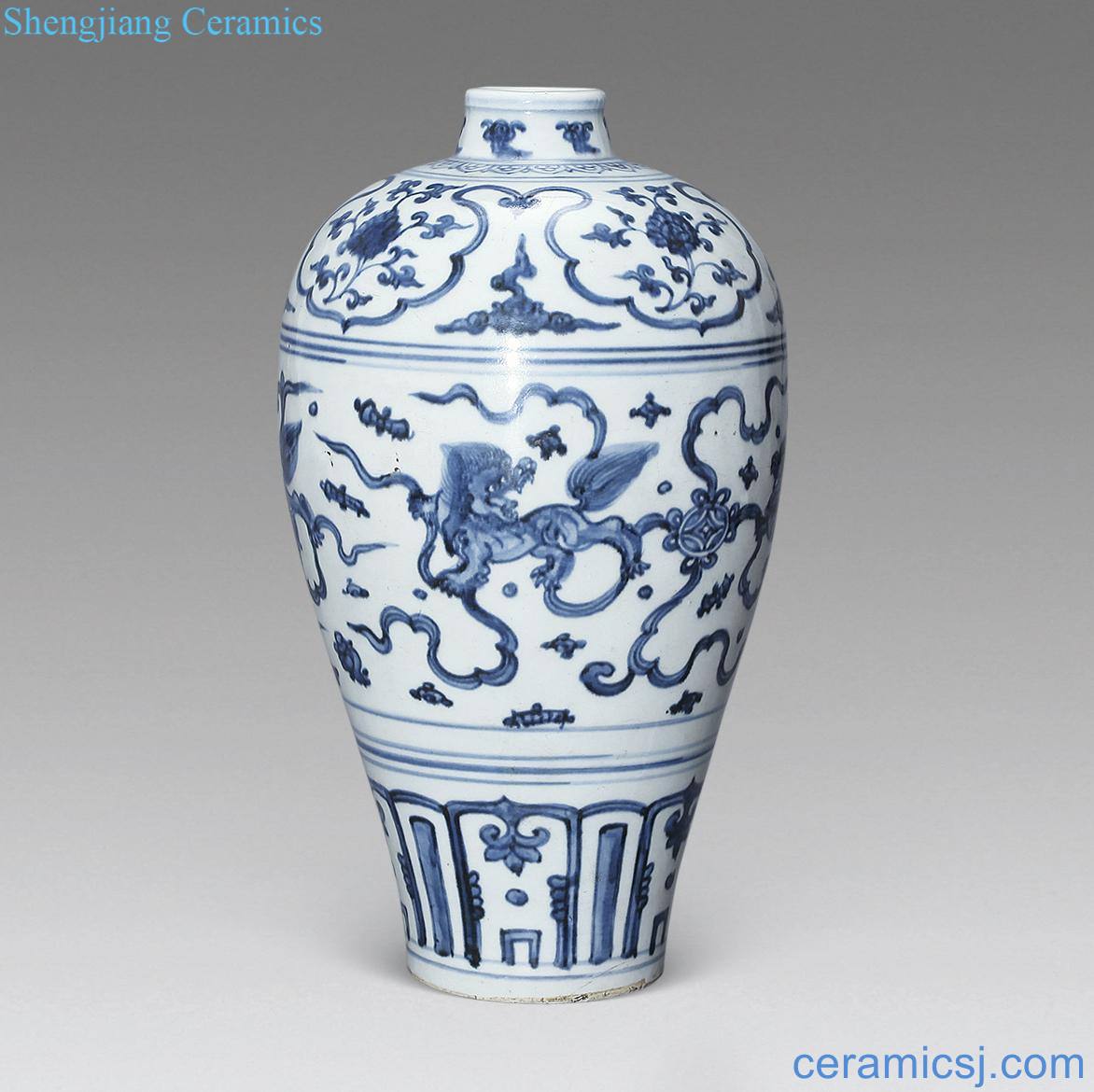 In the late Ming Blue and white lion play ball bottle