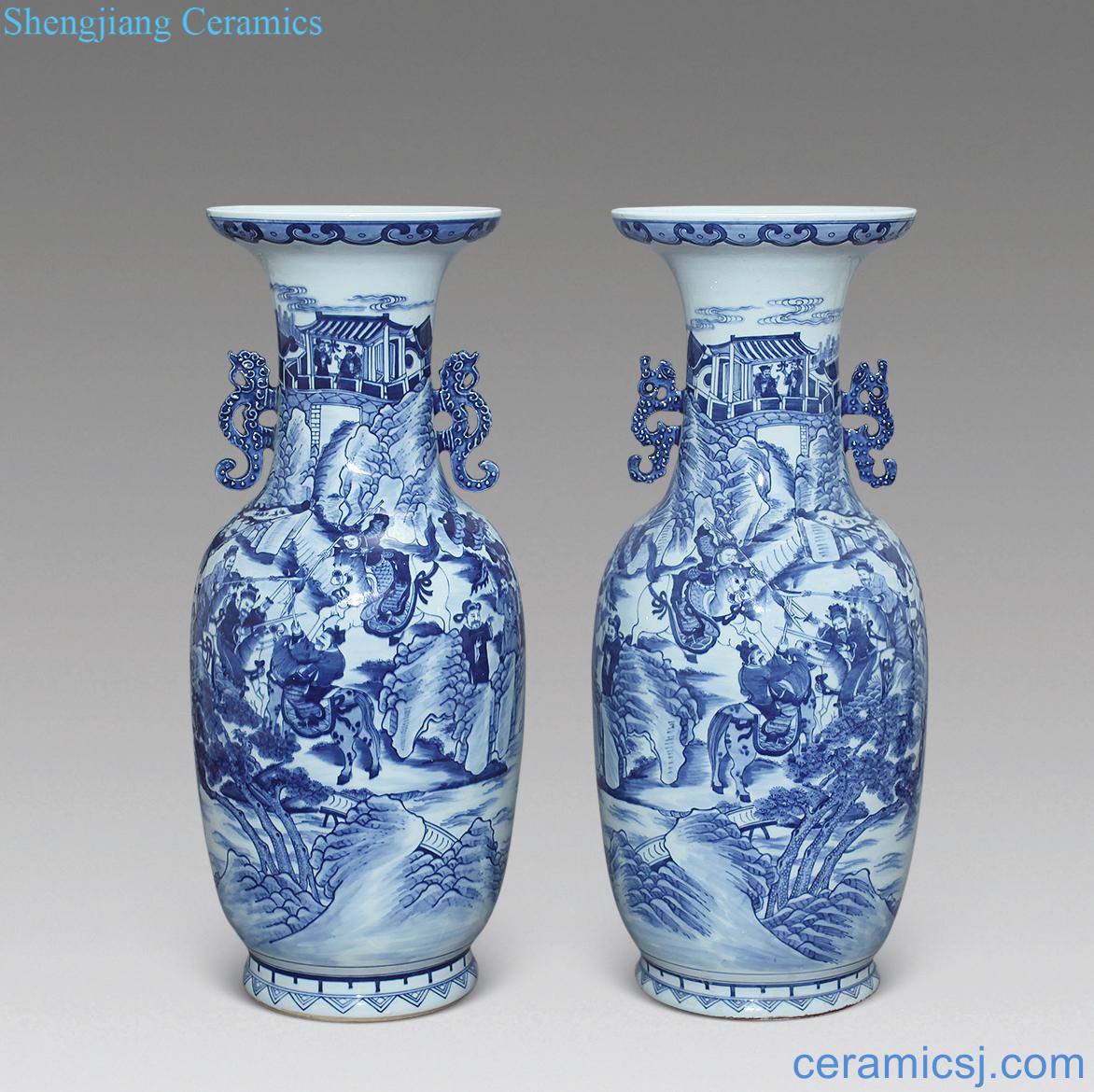 qing Blue and white knife horse figure bottles of (a)