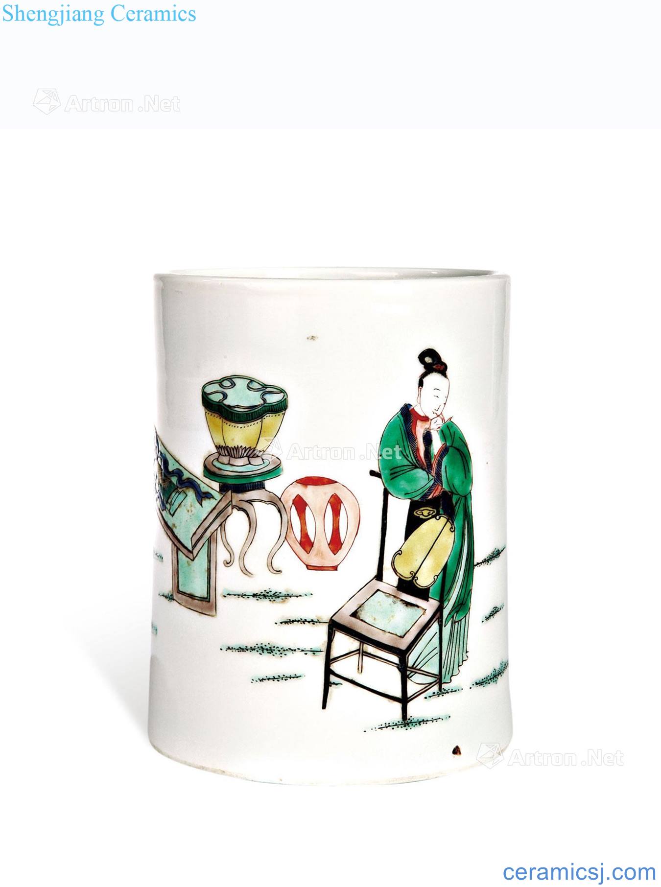 Qing guangxu Colorful characters pen container