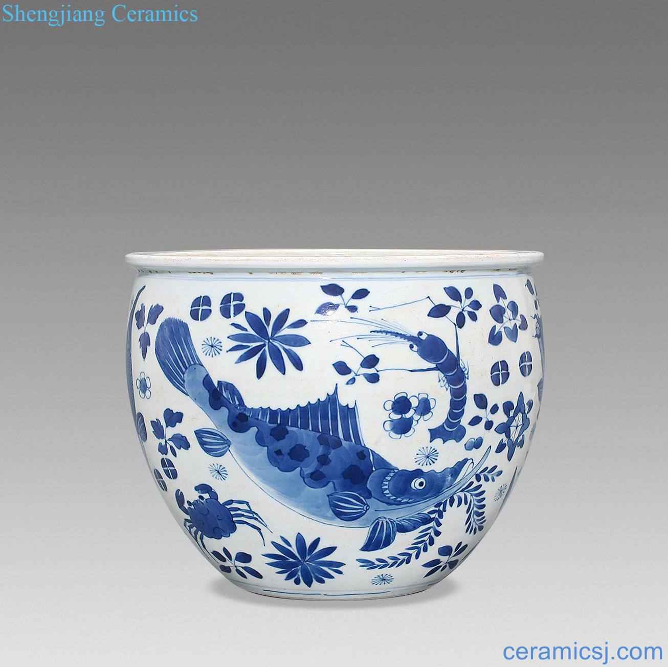 qing Blue and white fish grain cylinder
