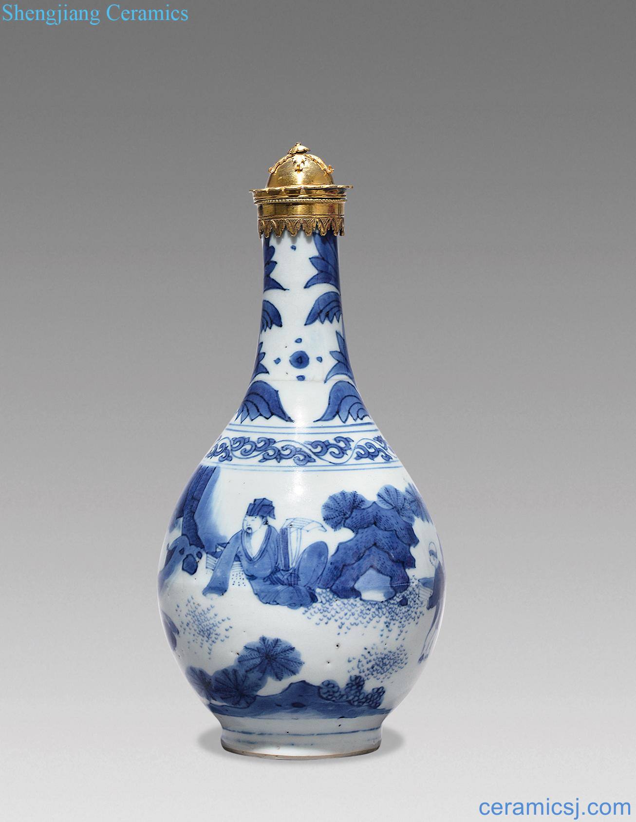 In the late Ming Blue and white figure bottles
