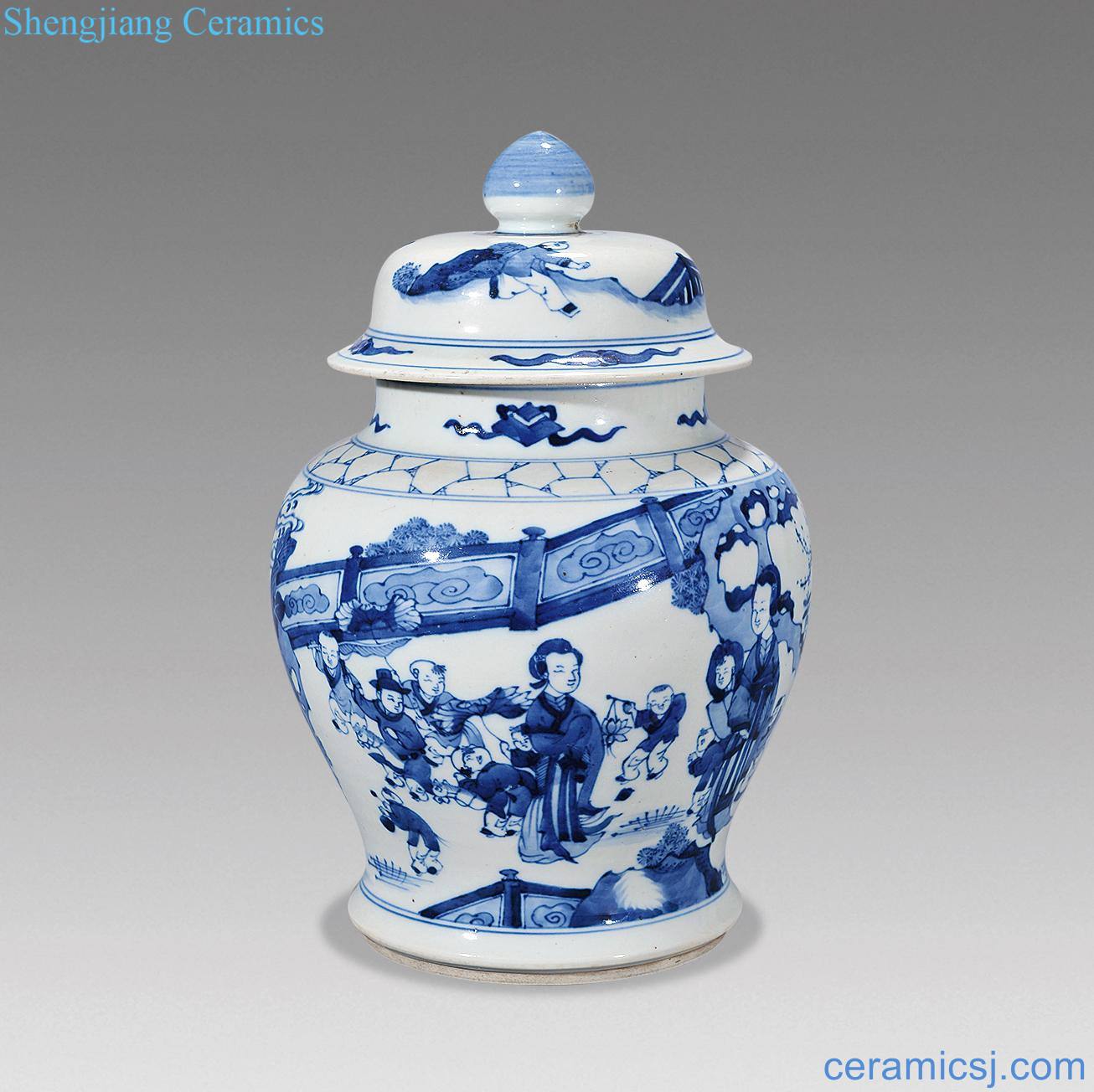 qing Blue and white traditional Chinese characters the general tank
