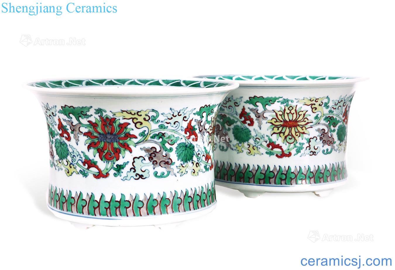 Qing qianlong bucket colors branch lotus basin (a)