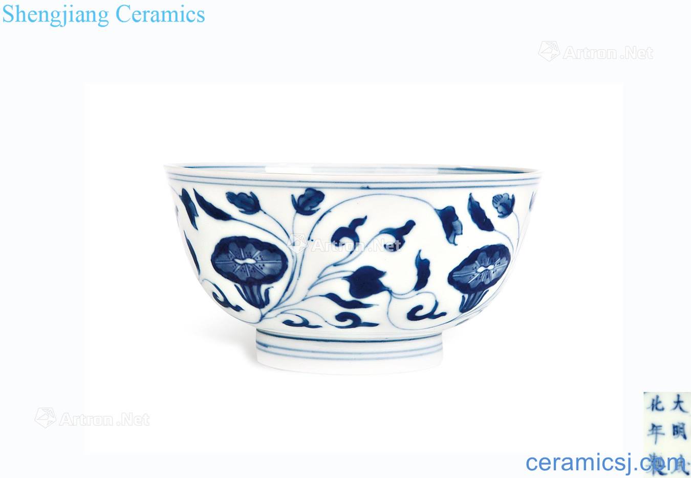 The qing emperor kangxi Blue and white branches petunia pattern bowl