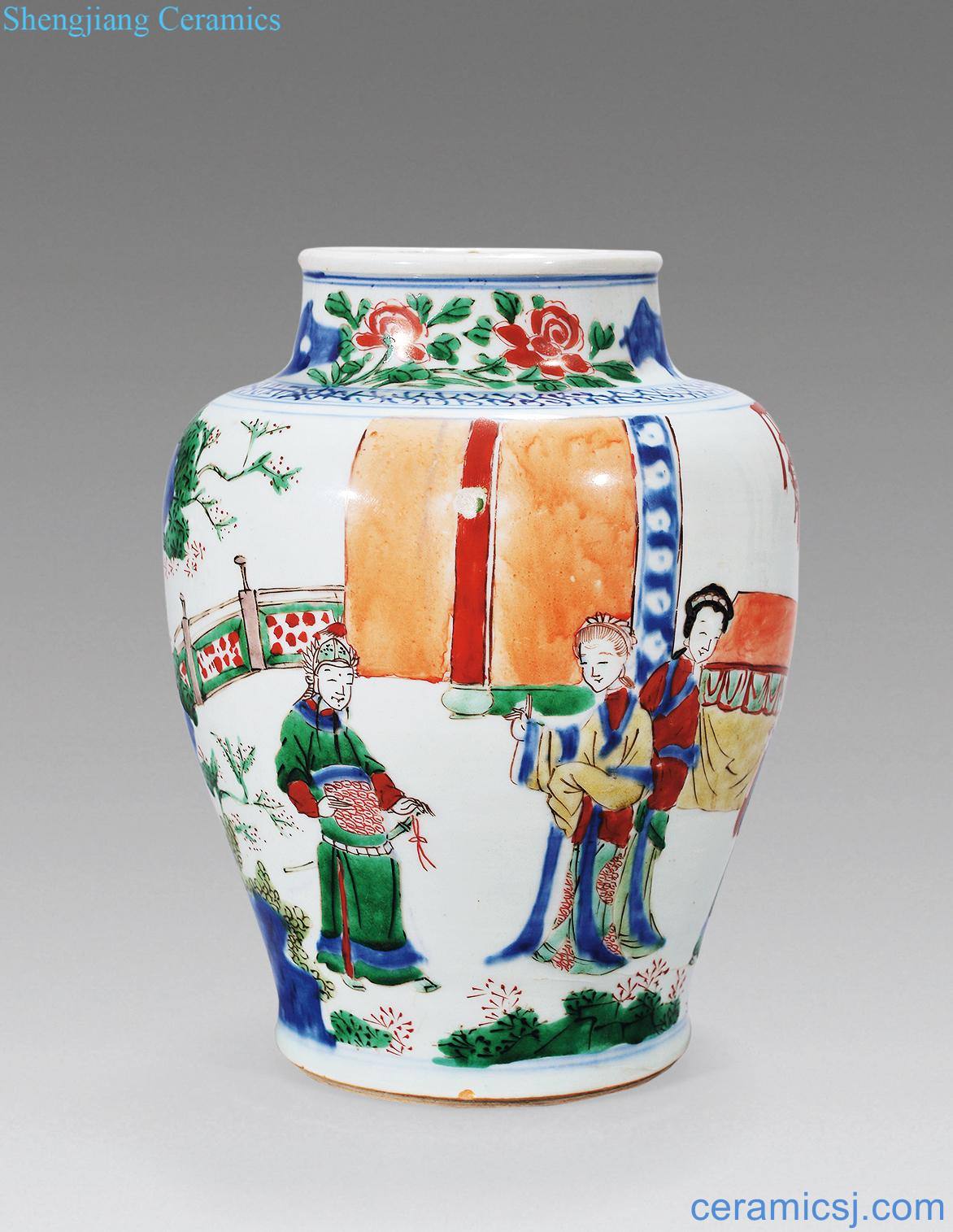 The qing emperor kangxi Blue and white can of colorful characters