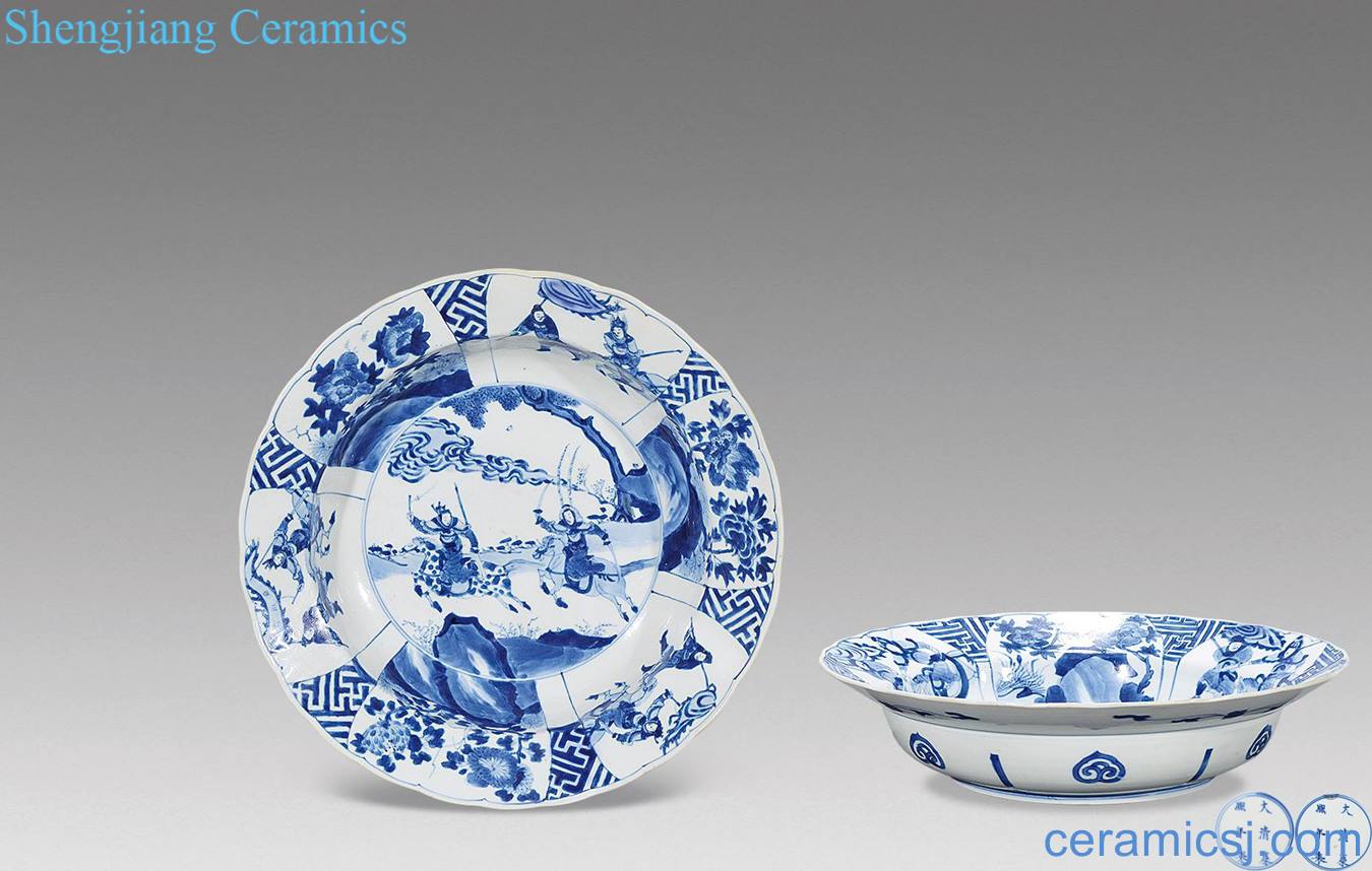 The qing emperor kangxi Blue and white knife horse figures plate (a)