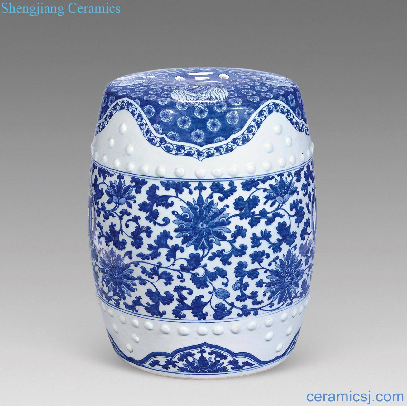 Mid qing Blue and white crane drum pier