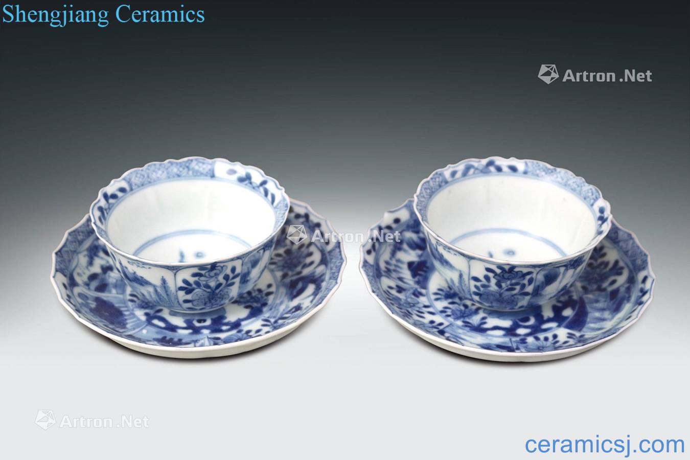 Ming Blue and white flower grain dish bowl (a set of two sets)